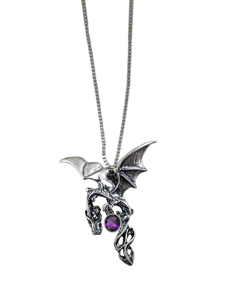 Sterling Silver Dragon of the Southern Sky Pendant With Amethyst